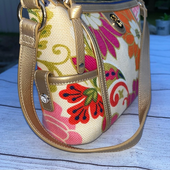 Spartina 449 Pink and Orange Shoulder Bag with Floral Design - Picture 6 of 11